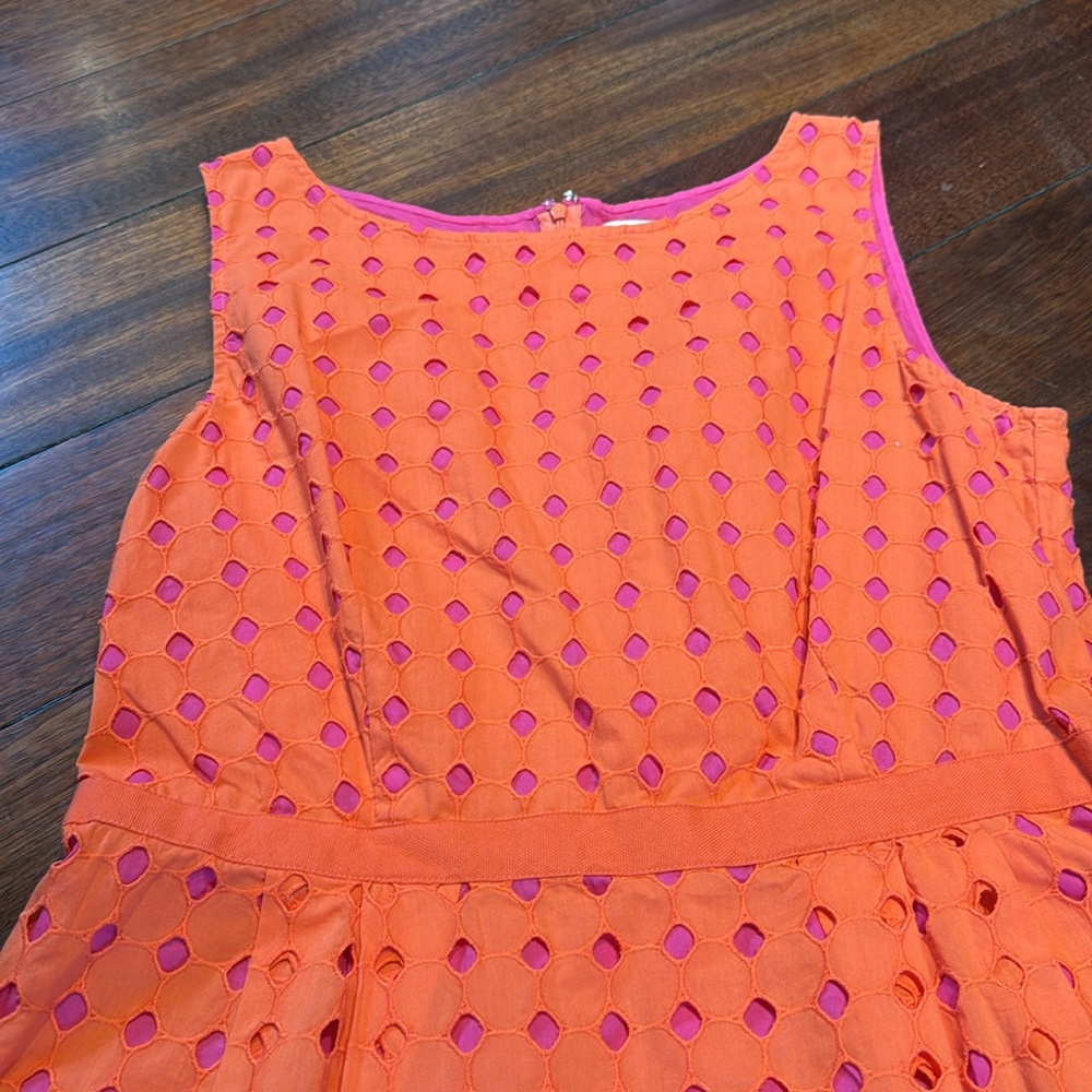 LOFT Orange Eyelet Midi Dress with Pink Underlay - Picture 2 of 4